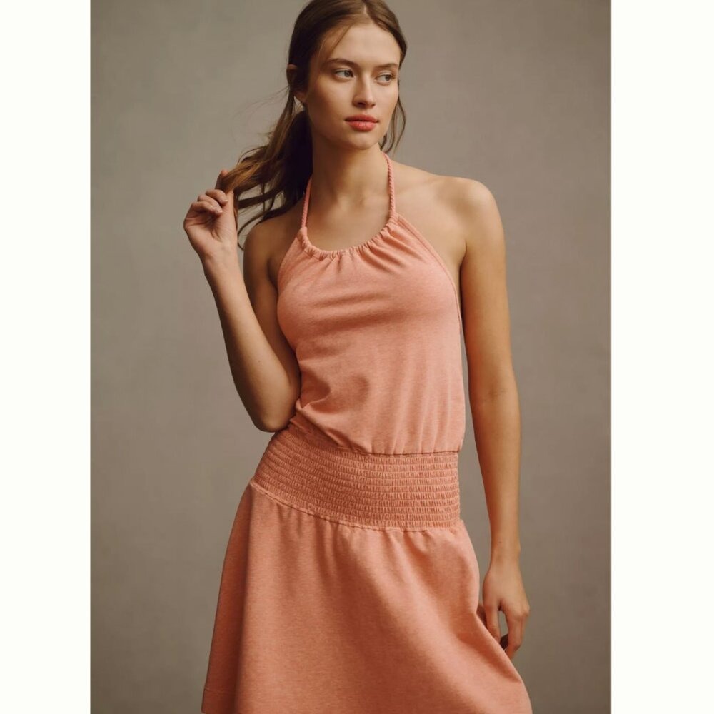 NWT Anthropologie Sundays Coral Halter Smocked Mini Dress Braided Tie XS‎ New